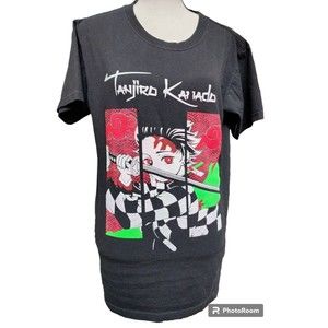 Tanjiro Kamado Demon Slayer Anime 2 Sided Black T-Shirt Size M
